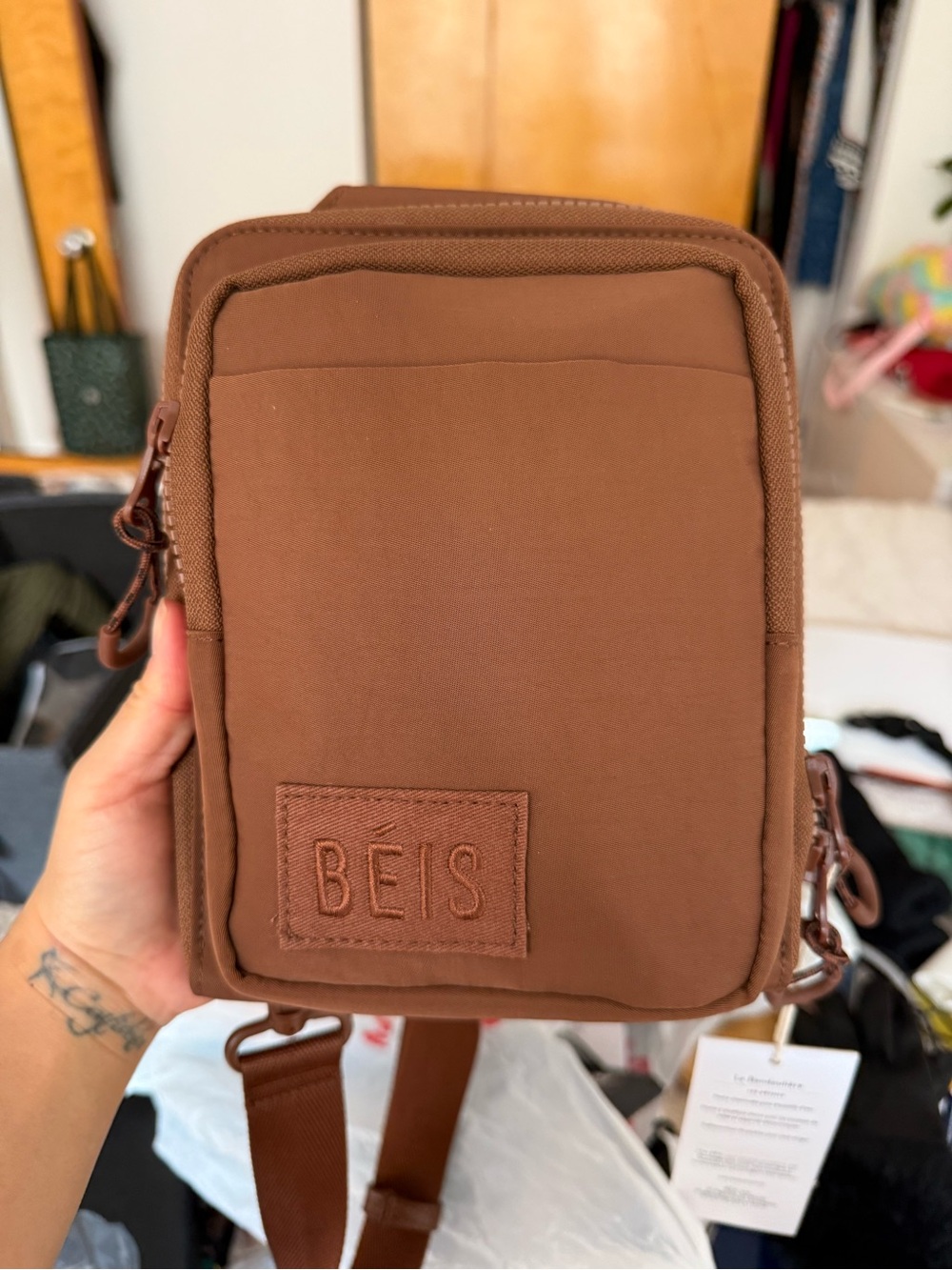 BEIS Brown Compact Crossbody Organizer